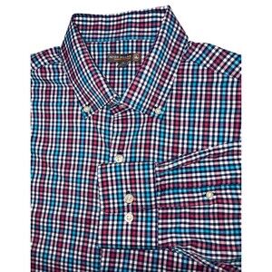 Peter Millar Summer Comfort Button Down Mens XL Performance Plaid Blue Red White